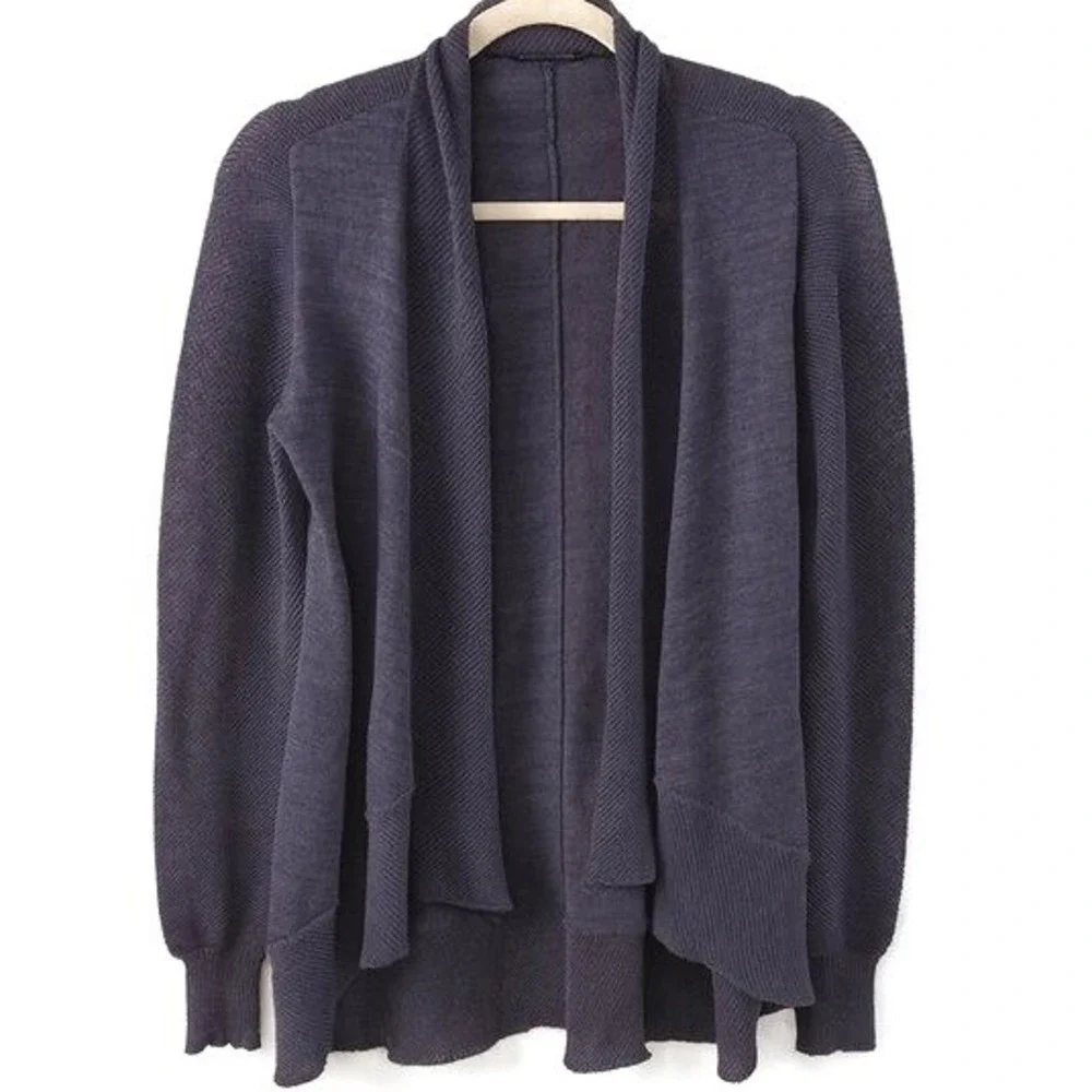 Eileen Fisher Purple Violet Metallic Merino Wool Open Cardigan Sweater‎ Small